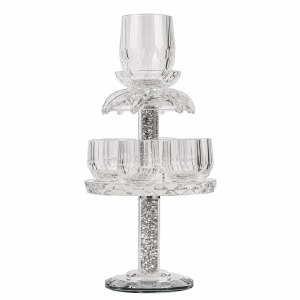 Crystal Kiddush Fountain Large Kiddush Cup with 6 Small Cups Crushed Gemstones Silver 11.75"