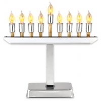 Highly Polished Chrome Plated Electric Menorah With Gold Accents