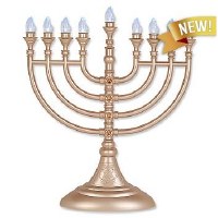 Electric Menorah Matte Gold Crystal-Flake L.E.D Battery Opearated with Crystals
