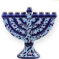 Mosaic Candle Menorah in Blue