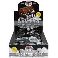 Box of Holographic Pareve Chocolate Coins Contains 24 Bags