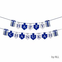 Banner Happy Chanukah Design Blue and Silver 2 Ribbon Set