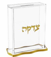 Lucite Tzedakah Charity Box Wave Design Gold