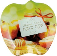 Glass Honey Dish Apple Plate Design Green 7.6"
