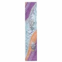 Glass Mezuzah Case Wave Design Hamsa Accent Lavender Orange 9cm