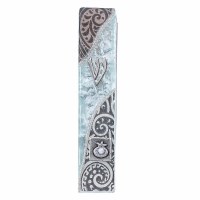 Glass Mezuzah Case Wave Design Pomegranate Accent Black 9cm
