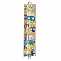 Enameled Mezuzah Case Jerusalem Design 5"
