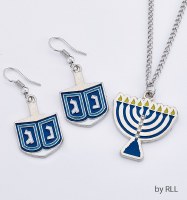 Dreidel Earrings and Menorah Necklace Set