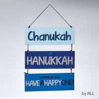 Chanukah Sign 3 Tiered Blue Painted with Glitter Accents