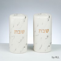 Ceramic Salt and Pepper Shaker Set Marble Design Gold Accent