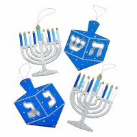 Chanukah Glitter Hanging Decor Silver Blue 4 Pack