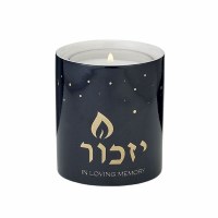 Ceramic Yizkor Luminaria Gold Accent Design Blue 3"