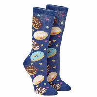 Chanukah Crew Socks for Adult Doughnuts Design Size 10-13 Blue