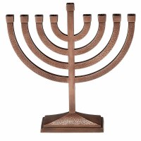 Traditional Aluminum Candle Menorah Hammered Design Rectangle Base Copper 8.5"H