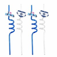 Plastic Fun Straws Stand With Israel Theme 4 Pack