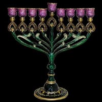 Metal Oil Menorah Jeweled Floral Design 6.5"