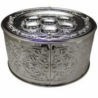 3 Tiered Silver Plated Seder Plate Kaarah Sliding Doors Intricate Detail Design 14"