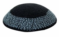 Black and Blue Knitted Kippah Serugah 16.5cm - A16
