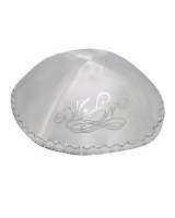 White Satin Wedding Kippah Mazel Tov Design