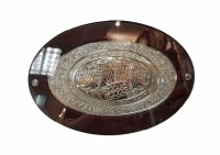 Wood and Silver Challah Board with Shabbos Scene Design