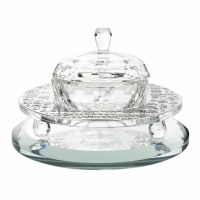 Crystal Honey Dish on Legs Silver Jerusalem Design