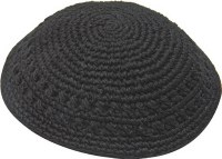 Black Thick Knitted Kippah Serugah with Holes 15cm