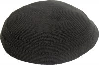 Black Fine Knitted Kippah Serugah with Holes 23cm