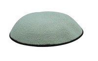 Beige with Black Border Fine Knitted Kippah Serugah 16cm - A15