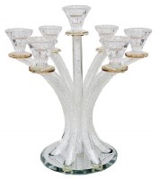 Crystal Candelabra 7 Branch Designed with Crushed Glass Gold Rim