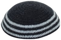 Black and Gray Stripes Knitted Kippah Serugah 18cm