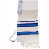 Tallis Wool Size 45 with Decorative Ribbon Blue and Silver 42" x 64"