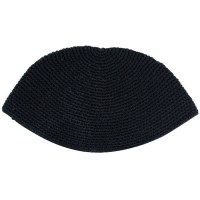 Black Hand Made Thick Knitted Kippah Serugah 21cm