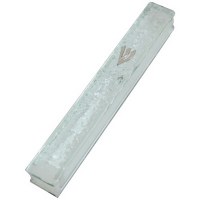 Clear Glass Mezuzah Case Shattered Glass Design with Silver Shin 10 cm