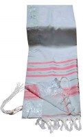 Tallis Prayer Shawl Acrylic Size 24 Pink and Silver Stripes 24" x 72"