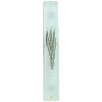 Frosted Glass Mezuzah Case with Elegant Silver Shin - 7cm