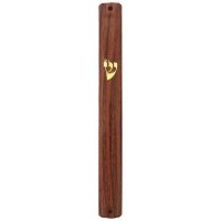 Plastic Wood Color Mezuzah Case with Gold Shin 12cm