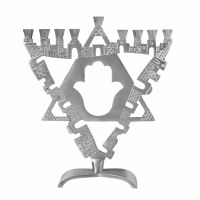 Candle Menorah Aluminum Hamsa Hand Design