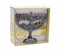 Candle Menorah Antique Old City Silver Design 8.5"