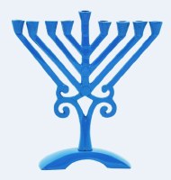 Candle Menorah Blue Colored Arc Base Swirl Design 6.5"