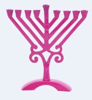 Candle Menorah Pink Colored Arc Base Swirl Design 6.5"