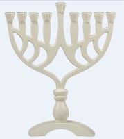Candle Menorah White Colored Arc Base with Swirl Design 7.5"