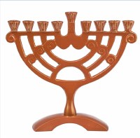 Candle Menorah Bronze Colored Arc Base Swirl Design 6"