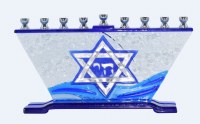 Candle Menorah Hand Crafted Blue and White Star of David Design