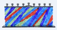 Candle Menorah Hand Crafted Colorful Diagonal Striped Design