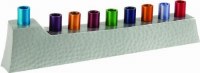 Yair Emanuel Hanukkah Candle Menorah Hammer Work Anodized Multicolored