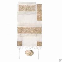 Yair Emanuel Embroidered Cotton Tallit -The Matriarches in Gold TFE-7 21" X 77"