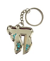 Silver Chai Keychain with Blue Gemstones