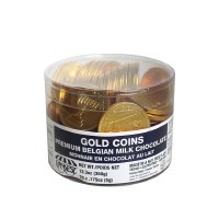 70 Pieces Belgian Milk Chocolate Gold Coins Nut Free in Tub Cholov Yisroel