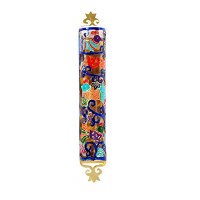 Yair Emanuel Laser Cut Hand Painted Mezuzah Large Birds Multicolored 12cm