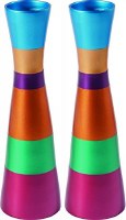 Yair Emanuel Anodized Aluminum Long Shabbat Candlesticks Multicolor
